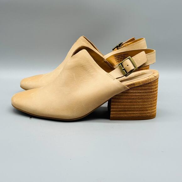 Korks Shoes Women 7 Beige Nude Leather Slingback Buckle Mules Block Heel Comfort - Picture 5 of 13